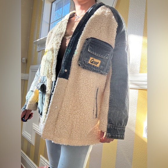 Denim and Sherpa Jacket with Yellow Accents - Picture 8 of 8